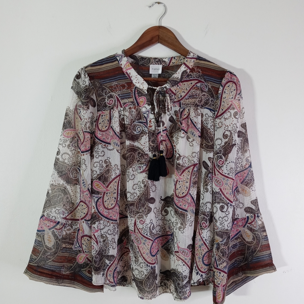 Cupio Women Boho Blouse Tunic Size M Paisley print